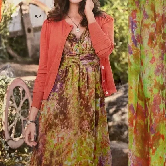 Sundance 100% Silk Fit Flare Dress Size 10 Green Watercolor Floral  Sleeveless